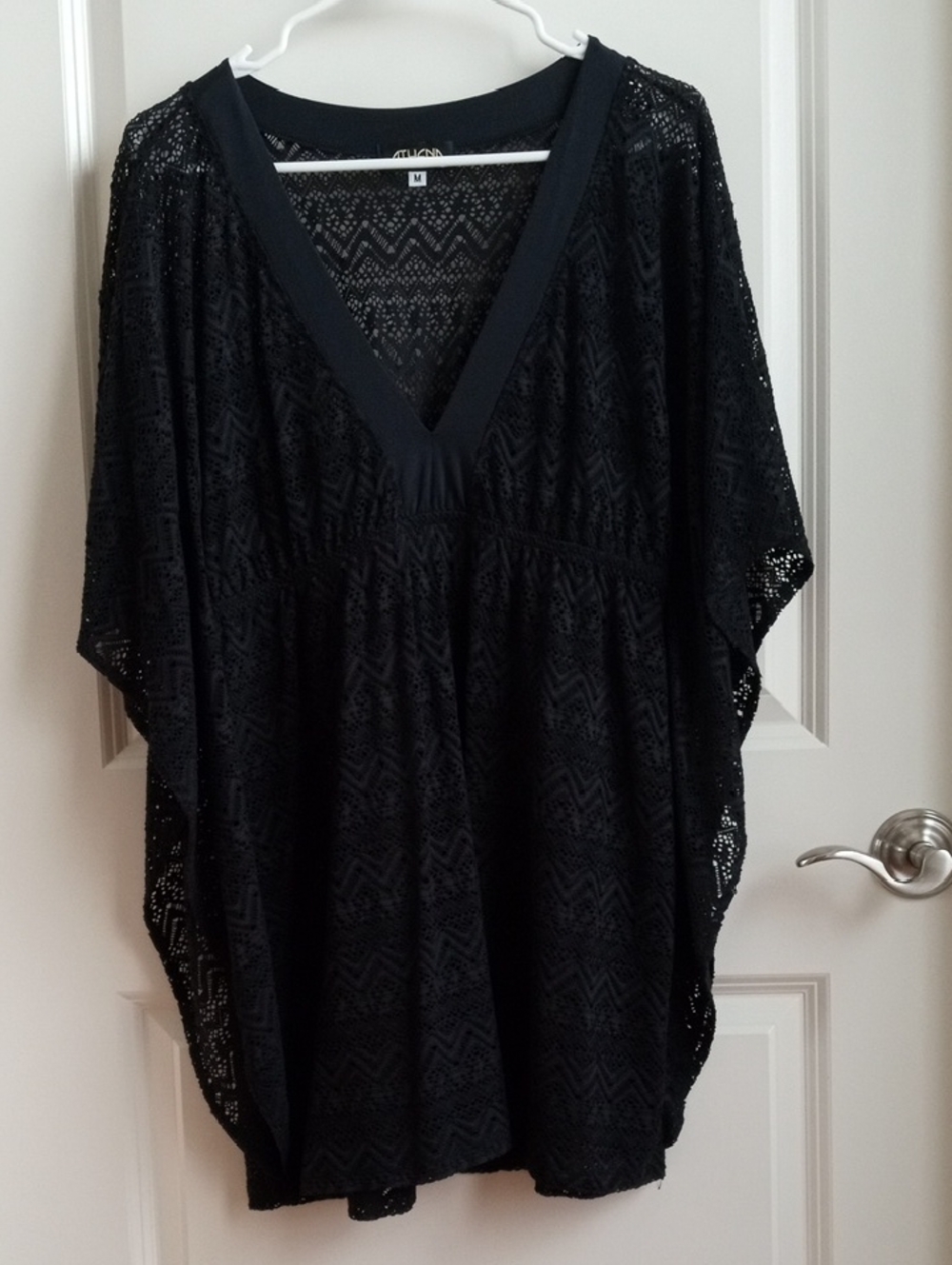 Athena Black Lace V-Neck Swim Coverup. Size Medium